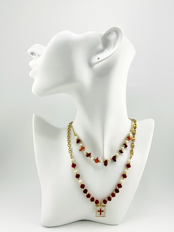 Vintage Cross and Garnet with Beads and Pearls is our Necklace from Pearl of Fashion Collection