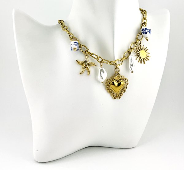 Coastal Charm: Sun, Sea, and Sacred Heart Necklace of the Embrace of the Love Heart Collection