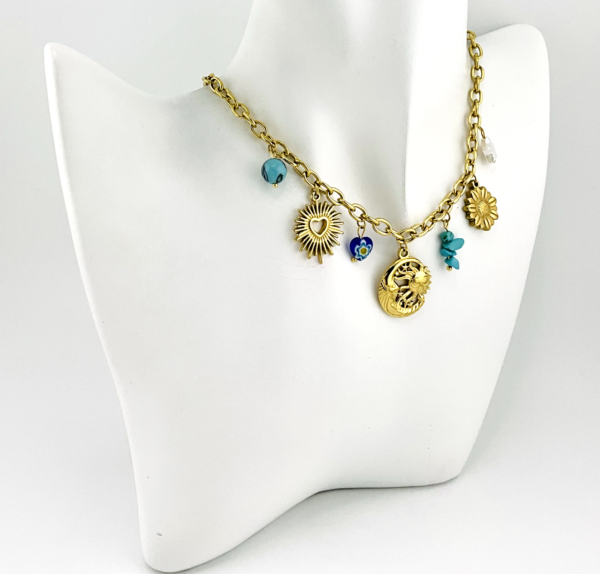 Golden Sunburst Charm Necklace: Trending Jewelry Designs of the Embrace of the Love Heart Collection